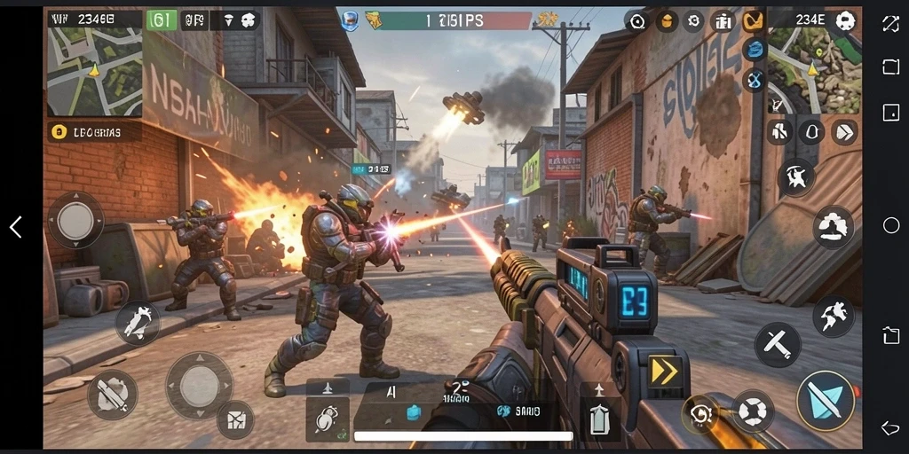 Screenshot gameplay seru dari game TPS 234E yang menampilkan pertarungan intens.