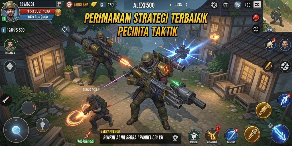Tangkapan layar gameplay ALEXIS500 yang menunjukkan pertempuran strategis.