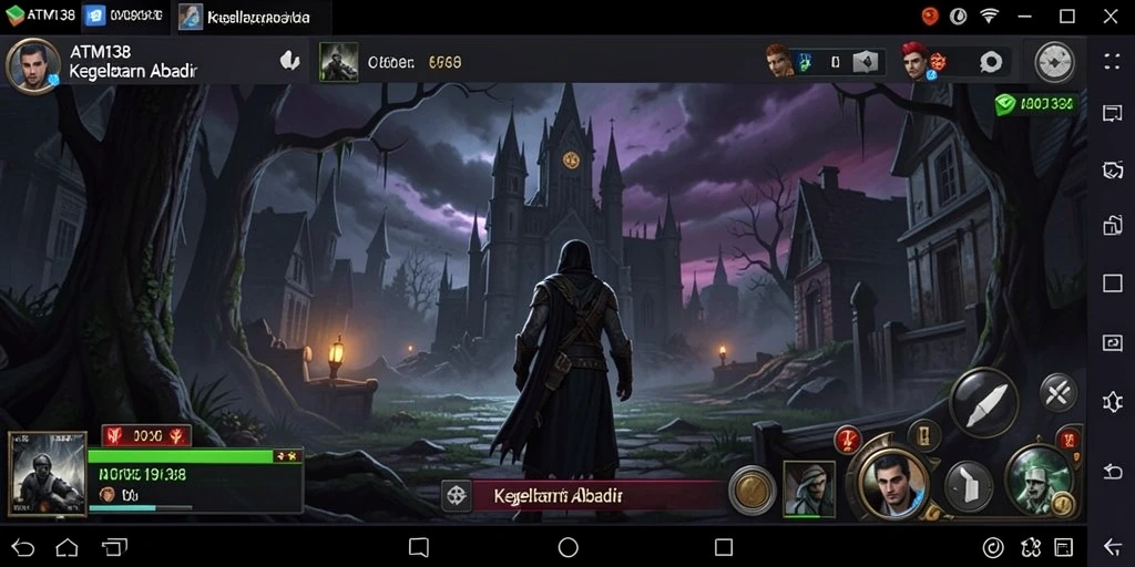 Screenshot gameplay ATM138 menampilkan suasana gelap dan menakutkan.