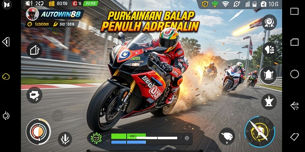 Tampilan gameplay balap motor yang mendebarkan di AUTOWIN88.