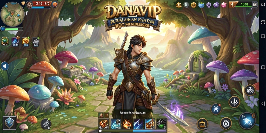 Screenshot utama menampilkan intense gameplay RPG dalam DANAVIP.