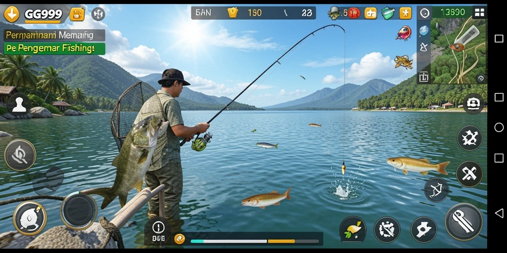 Screenshot gameplay GG999 yang menampilkan aksi memancing yang seru.