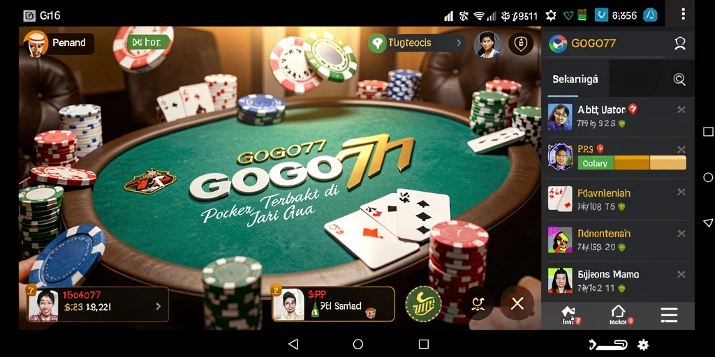 Screenshot gameplay GOGO77 dengan pemain poker berkompetisi.