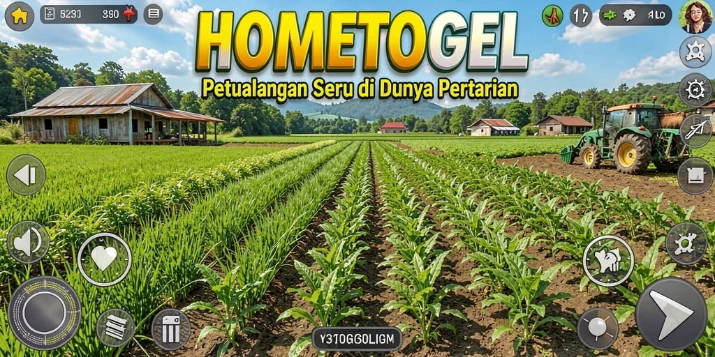 Tampilan gameplay HOMETOGEL yang menggembirakan dengan tema pertanian.