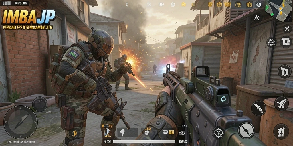 Gameplay IMBAJP yang mendebarkan dengan aksi menembak yang intens.