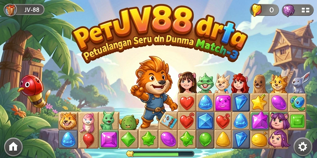 Tampilan menarik dari gameplay Match-3 di JV88.