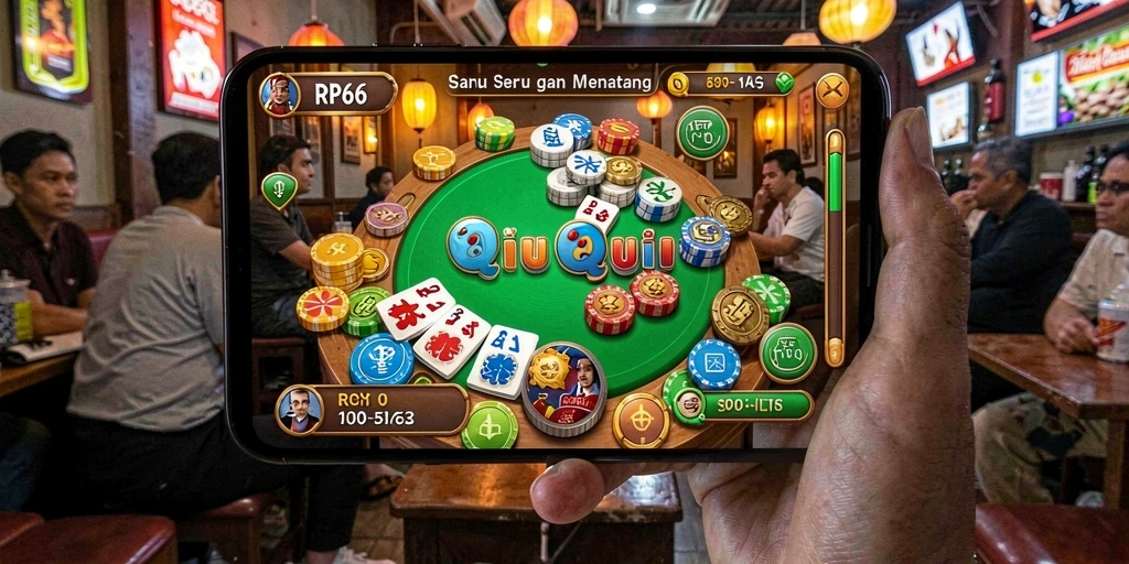 Screenshot gameplay QiuQiu yang menampilkan kartu menarik.