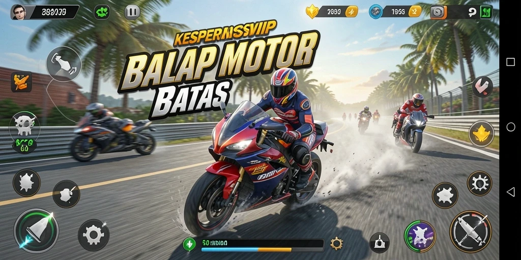 Tangkapan layar utama SUPERSVIP menampilkan aksi balap motor yang mendebarkan.
