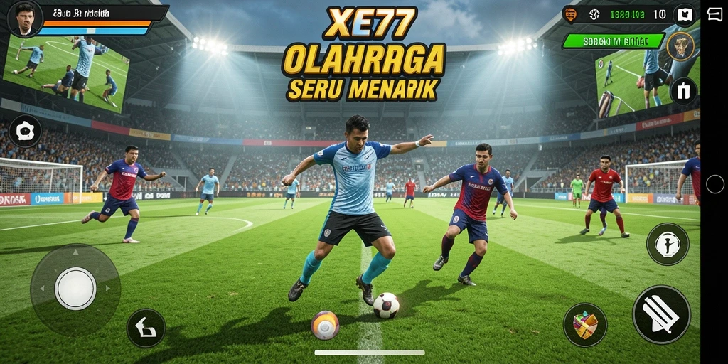 Tangkapan layar utama XE77 menampilkan aksi olahraga yang menegangkan.